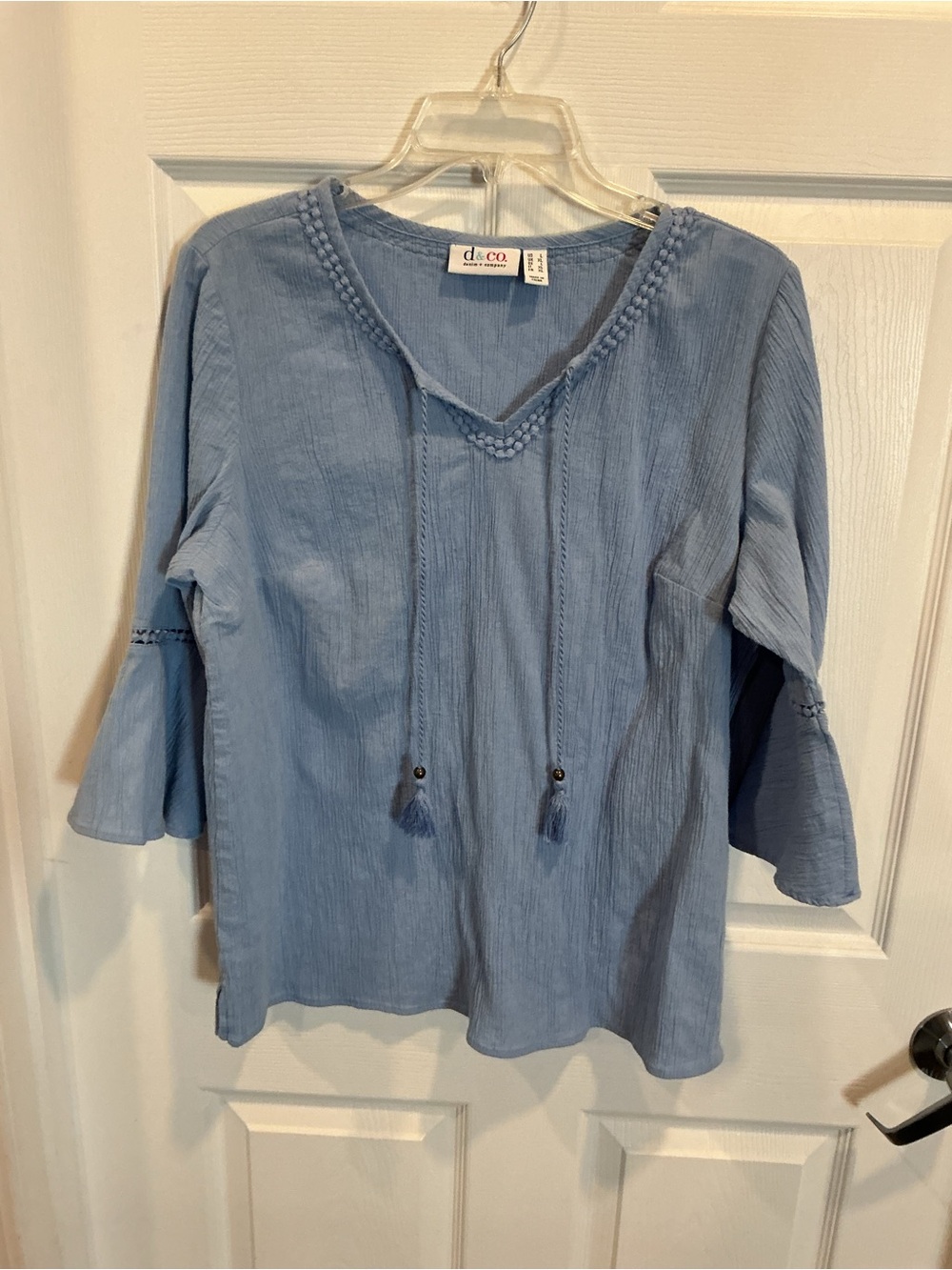 Light Blue Boho Tassel V-Neck Women's Top